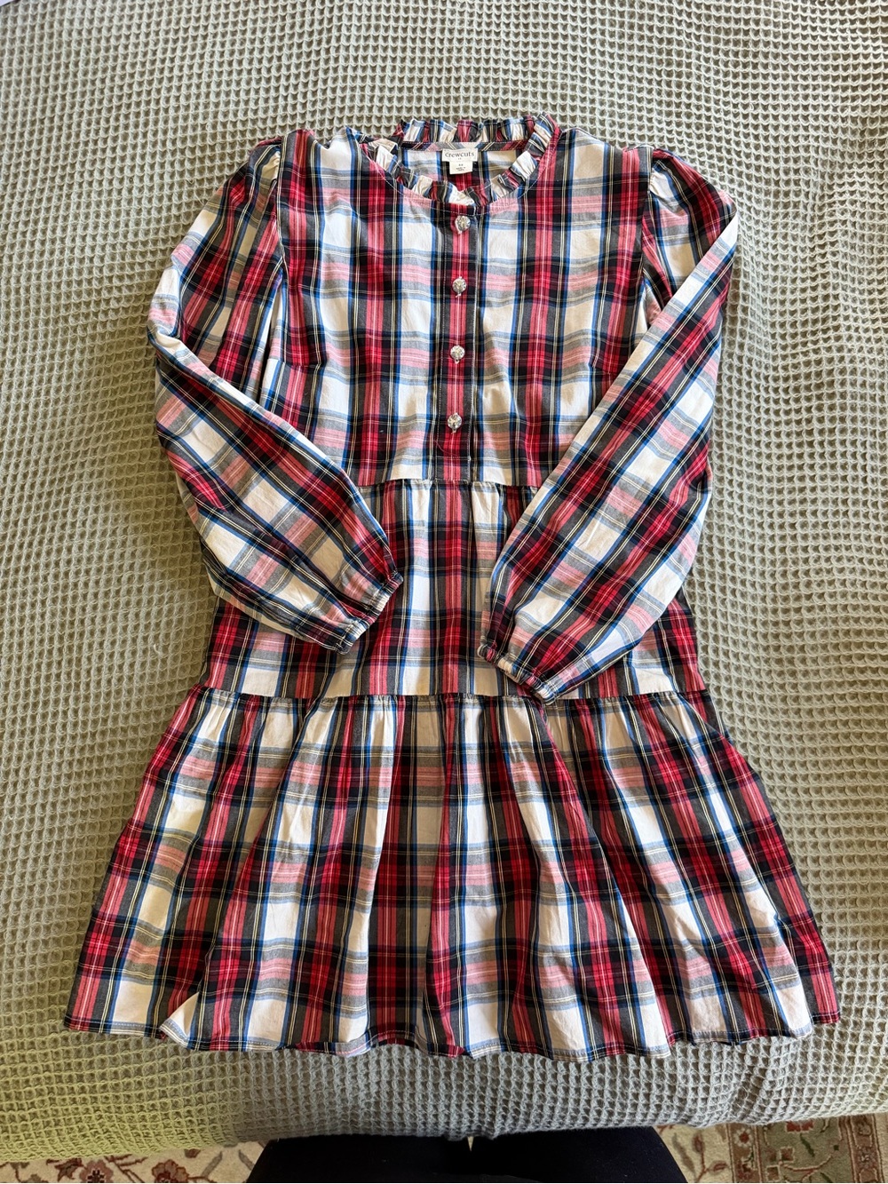 Crewcuts Girls Plaid Tiered Long-Sleeve Dress - Red White Blue